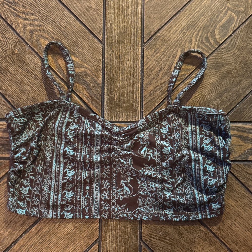 EARTHBOUND Floral Strappy Crop Top - Teal and Brown